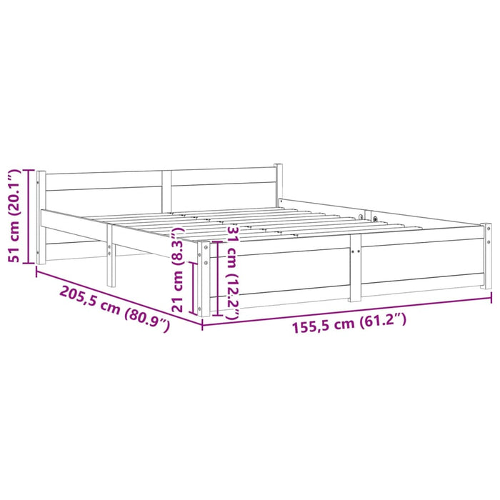 Bed Frame without Mattress Black Solid Wood 150x200 cm King Size King Size