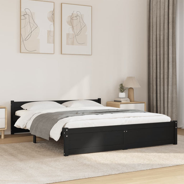 Bed Frame without Mattress Black Solid Wood 150x200 cm King Size King Size