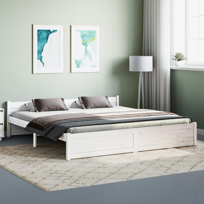 Bed Frame without Mattress White Solid Wood 180x200 cm Super King