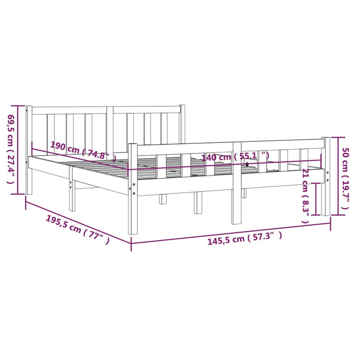 810662 vidaXL Bed Frame without Mattress Honey Brown Solid Wood 140x190 cm