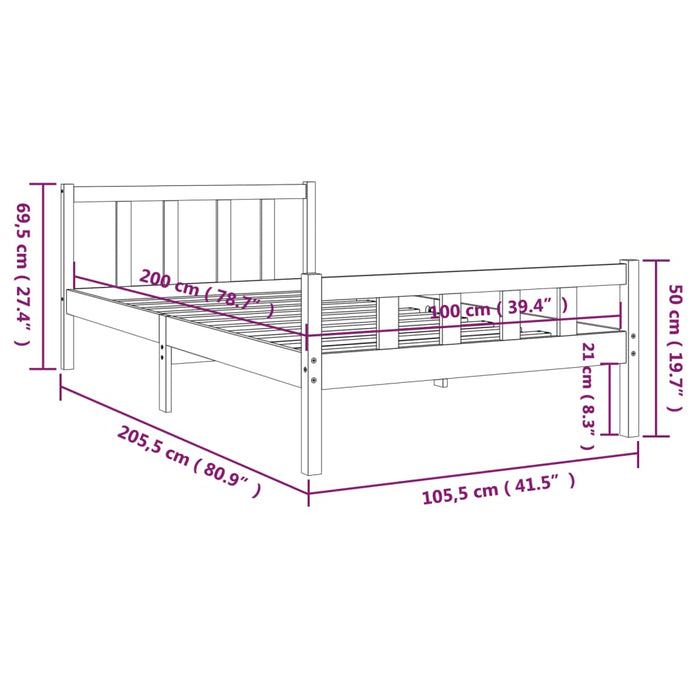 Bed Frame without Mattress Solid Wood 100x200 cm