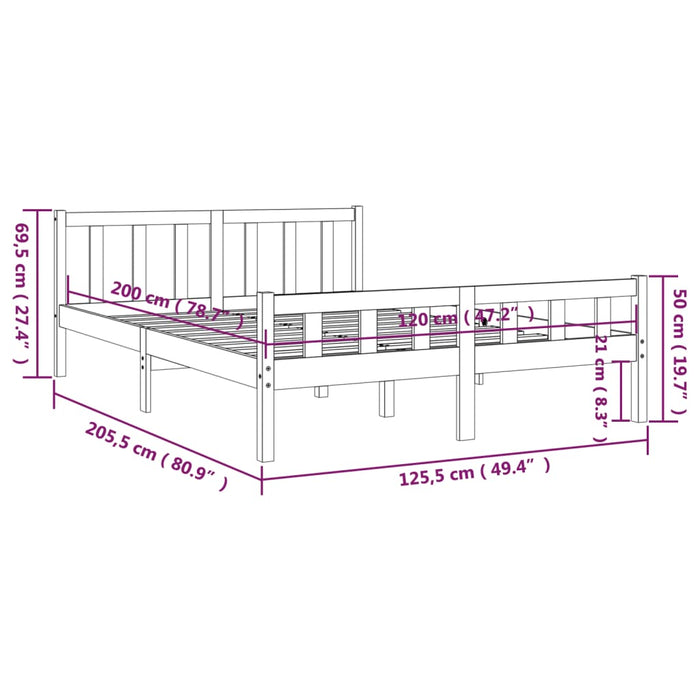 Bed Frame without Mattress Grey Solid Wood 120x200 cm