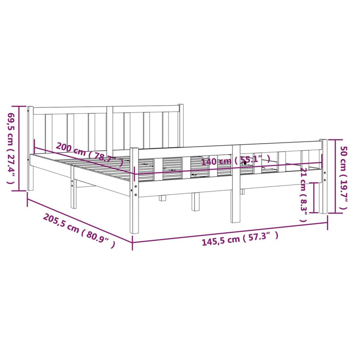 Bed Frame without Mattress Grey Solid Wood 140x200 cm