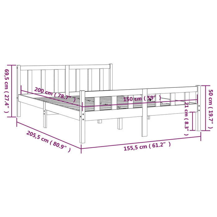 Bed Frame without Mattress White Solid Wood King Size