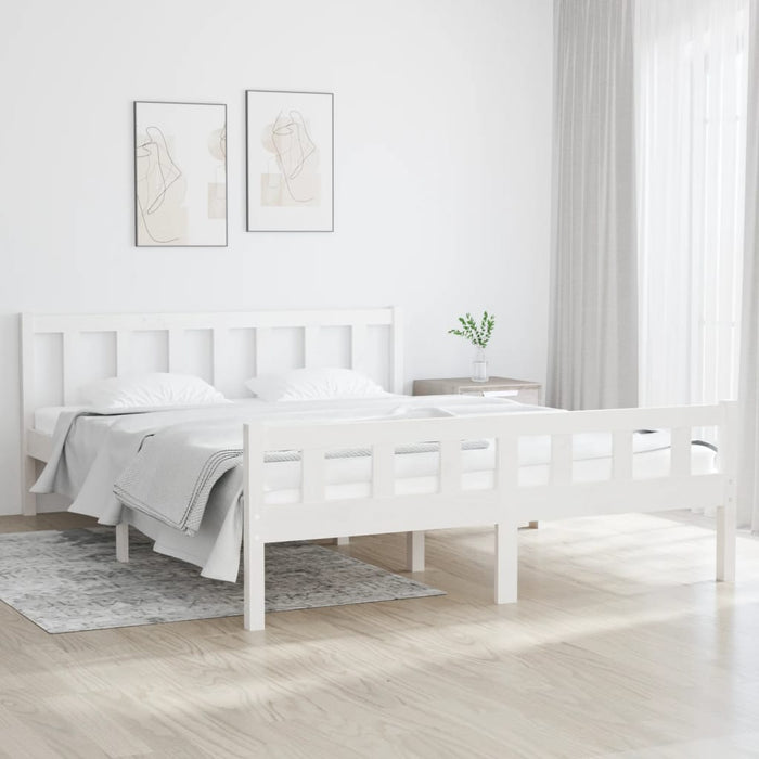 Bed Frame without Mattress White Solid Wood King Size