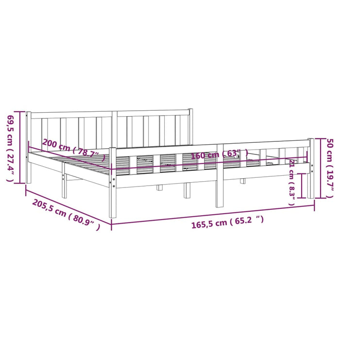 Bed Frame without Mattress White Solid Wood 160x200 cm