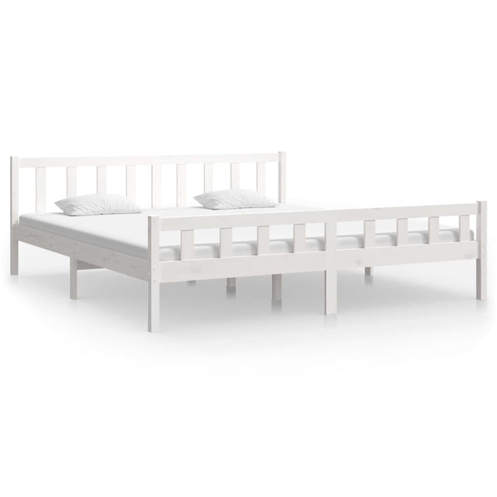 Bed Frame without Mattress White Solid Wood Super King