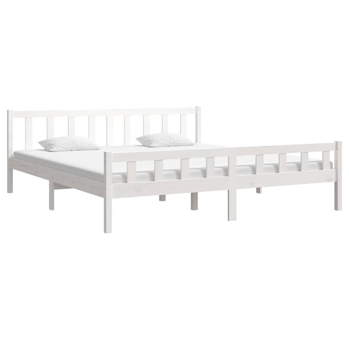 Bed Frame without Mattress White Solid Wood Super King