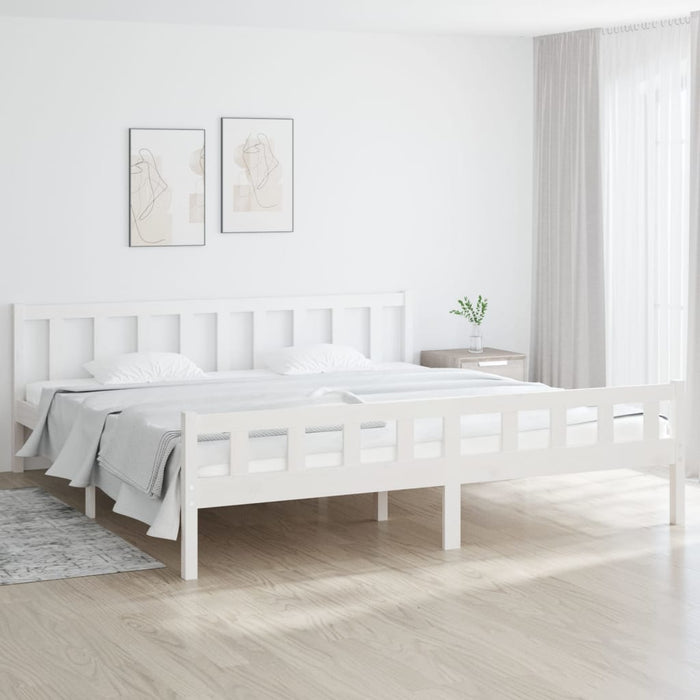 Bed Frame without Mattress White Solid Wood Super King