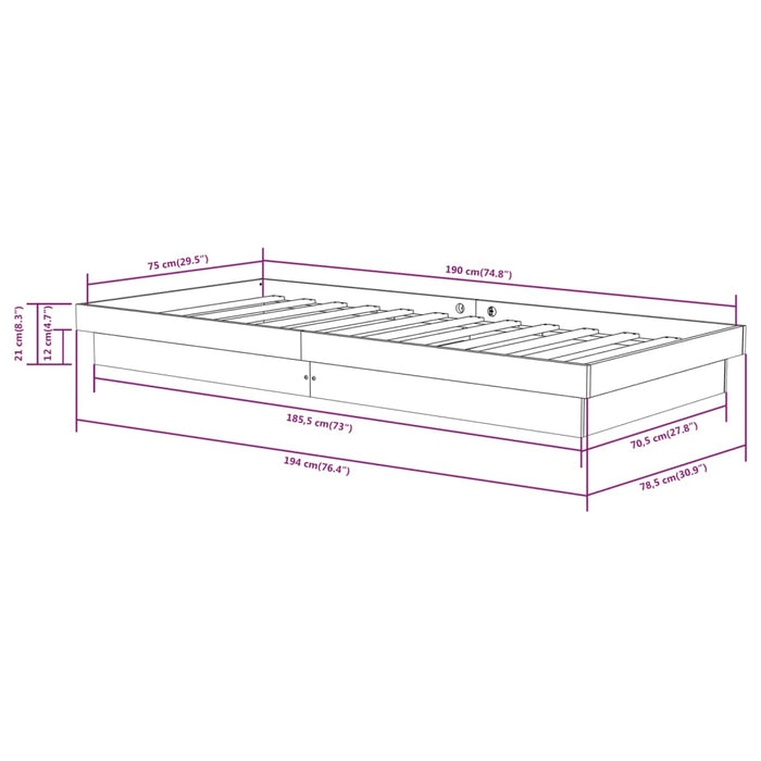 Bed Frame without Mattress Grey Solid Wood Small Single