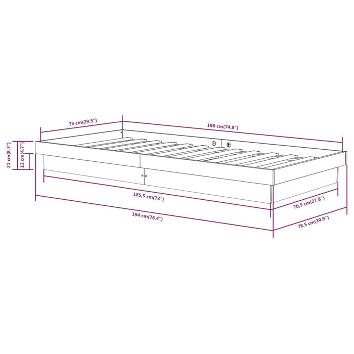 Bed Frame without Mattress Black Solid Wood Small Single