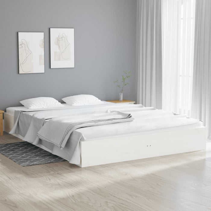 Bed Frame without Mattress White Solid Wood 180x200 cm Super King