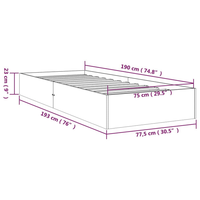 Bed Frame without Mattress White Solid Wood 75x190 cm Small Single