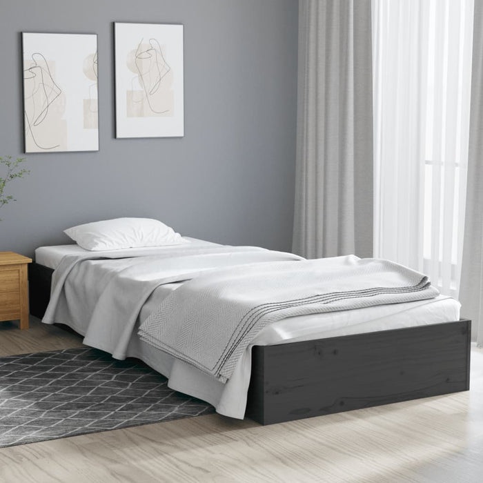 Bed Frame without Mattress Grey Solid Wood 75x190 cm Small Single Small Single