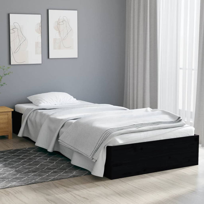 Bed Frame without Mattress Black Solid Wood 75x190 cm Small Single