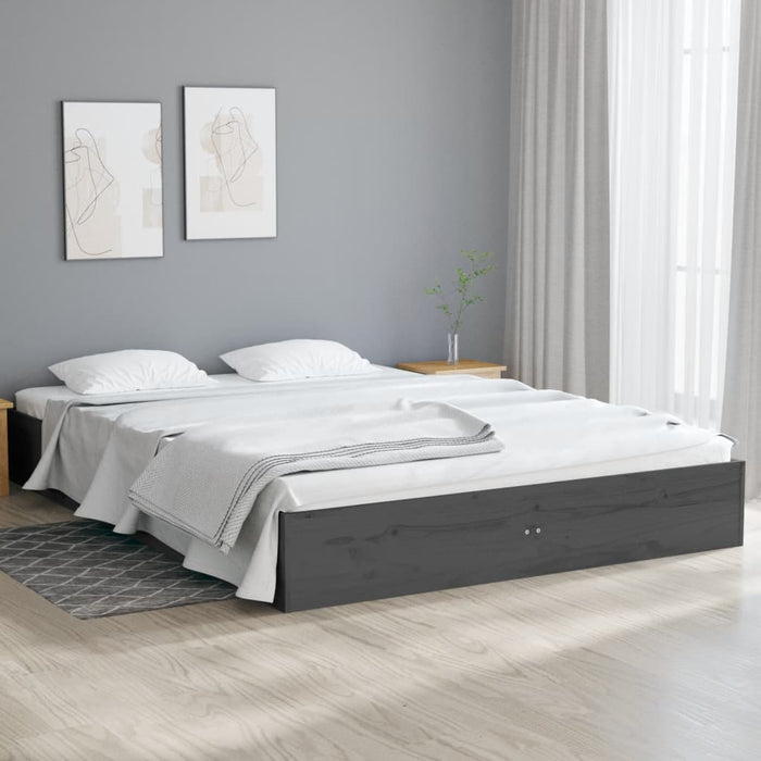 Bed Frame without Mattress Grey Solid Wood 135x190 cm Double Double