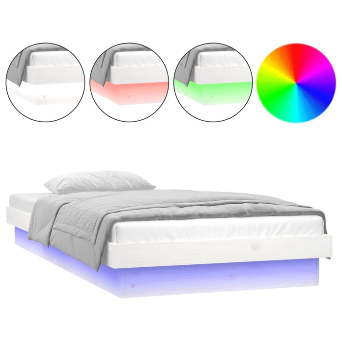 LED Bed Frame without Mattress White 100x200 cm Solid Wood