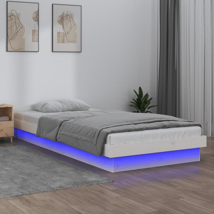 LED Bed Frame without Mattress White 100x200 cm Solid Wood