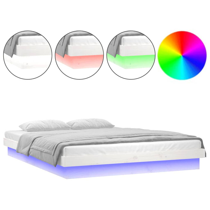 LED Bed Frame without Mattress White King Size Solid Wood