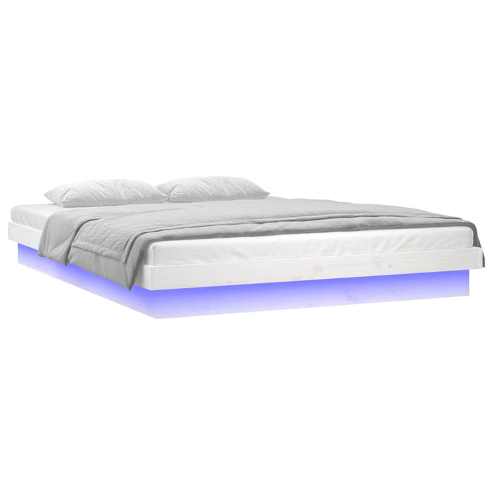 LED Bed Frame without Mattress White King Size Solid Wood