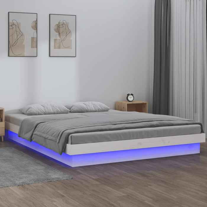 LED Bed Frame without Mattress White 200x200 cm Solid Wood