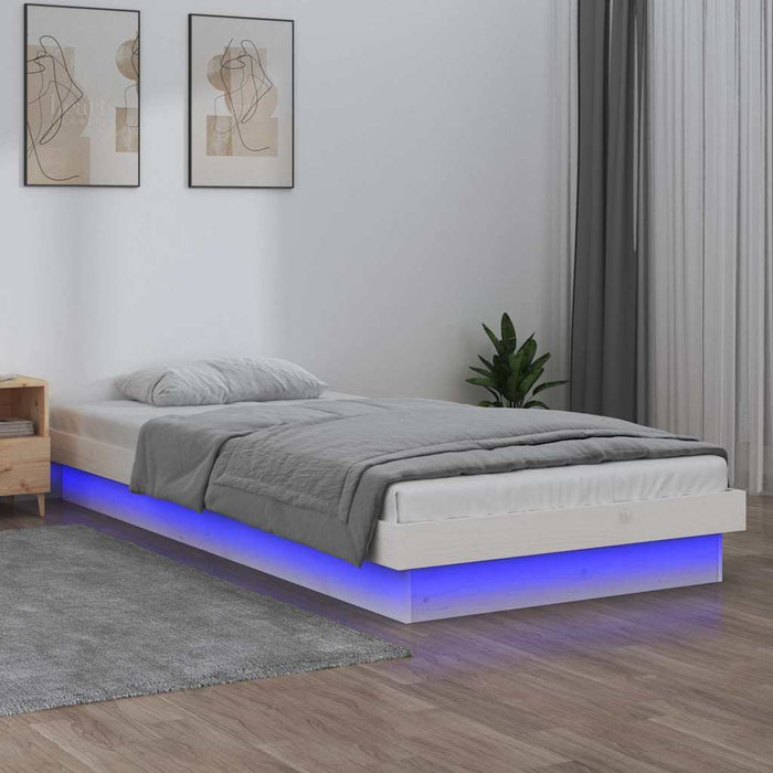 LED Bed Frame without Mattress White Small Single Solid Wood