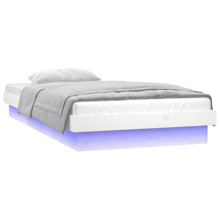 LED Bed Frame without Mattress White Single Solid Wood