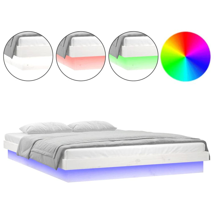 LED Bed Frame without Mattress White Small Double Solid Wood