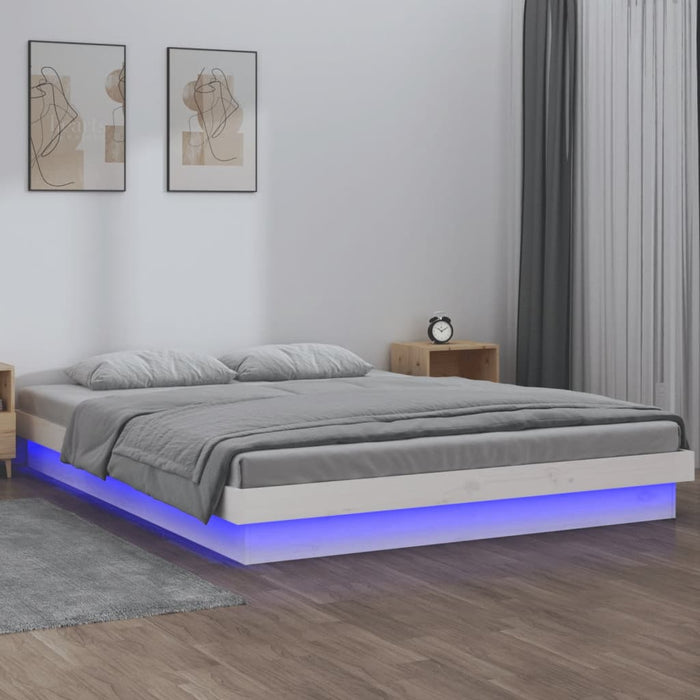 LED Bed Frame without Mattress White Small Double Solid Wood