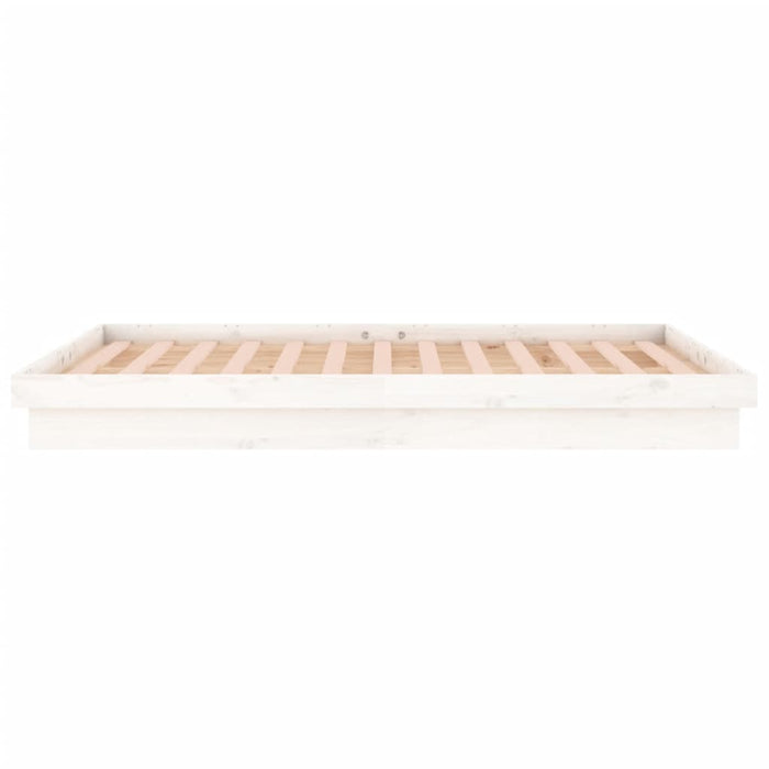 LED Bed Frame without Mattress White Double Solid Wood