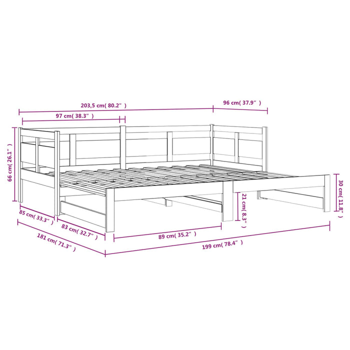 Pull-out Day Bed without Mattress Solid Wood Pine 2x(90x200) cm