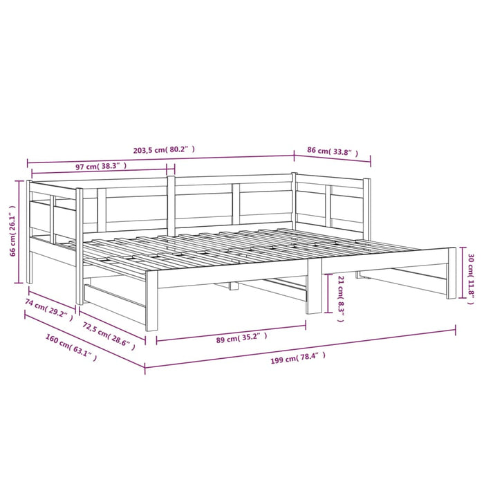 Pull-out Day Bed without Mattress Honey Brown 2x(80x200) cm