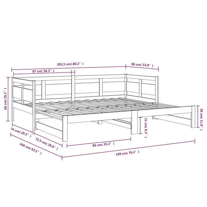 Pull-out Day Bed without Mattress Black 2x(80x200) cm