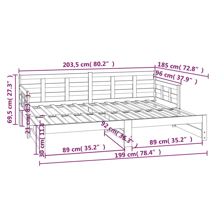 Pull-out Day Bed without Mattress Solid Wood Pine 2x(90x200) cm