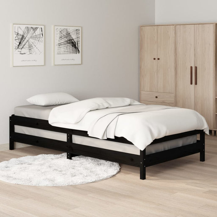 Stack Bed without Mattress Black 75x190 cm Small Single Solid Wood Pine