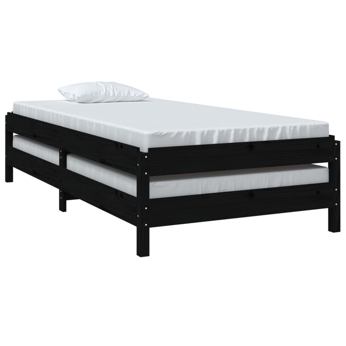 Stack Bed without Mattress Black 75x190 cm Small Single Solid Wood Pine