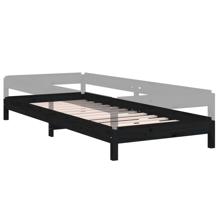 Stack Bed without Mattress Black 75x190 cm Small Single Solid Wood Pine