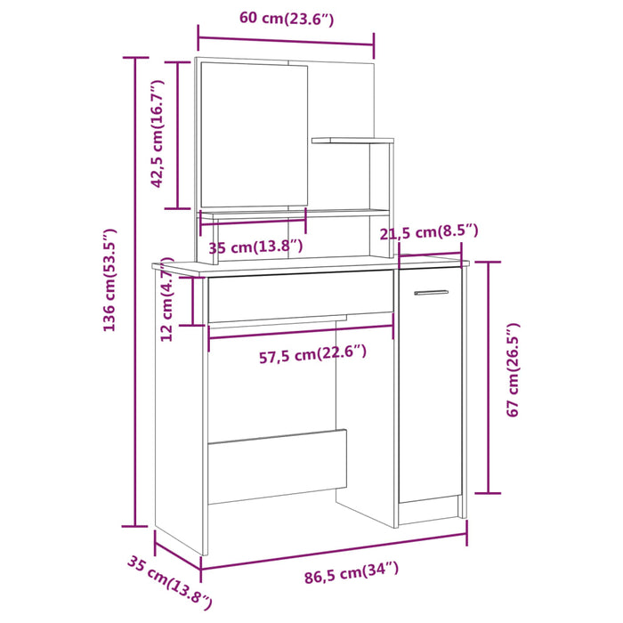 Dressing Table with Mirror Concrete Grey 86.5x35x136 cm