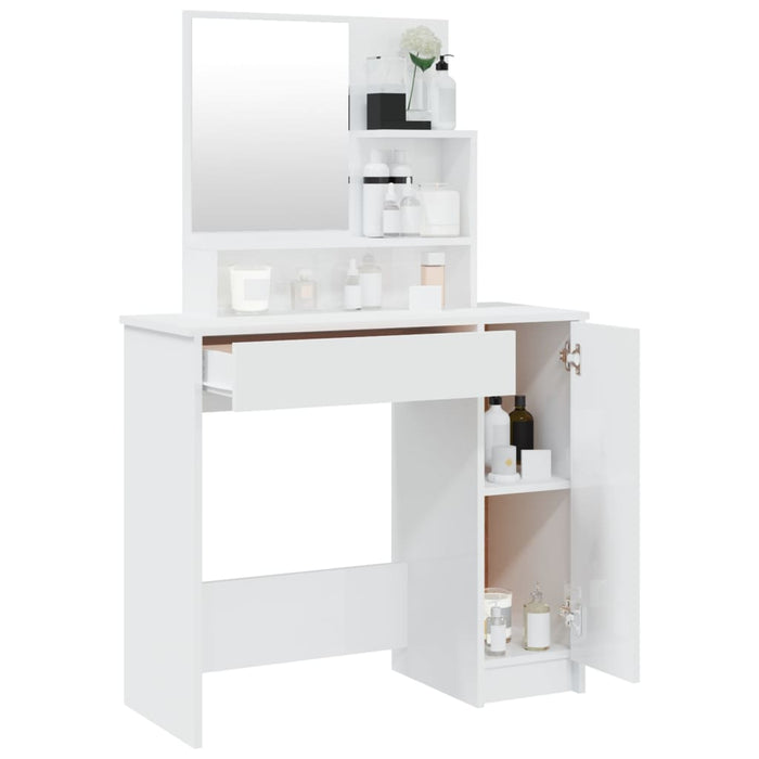 Dressing Table with Mirror High Gloss White 86.5x35x136 cm