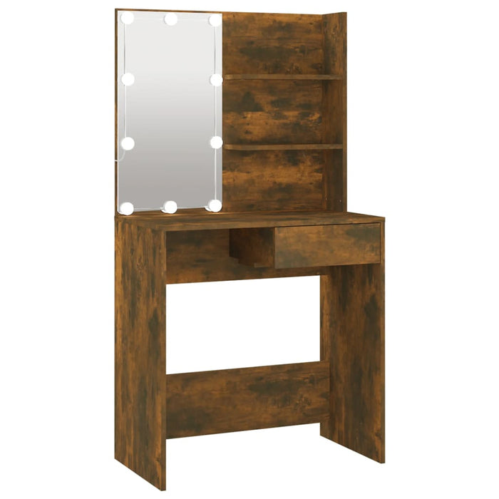 Dressing Table with LED Smoked Oak 74.5x40x141 cm