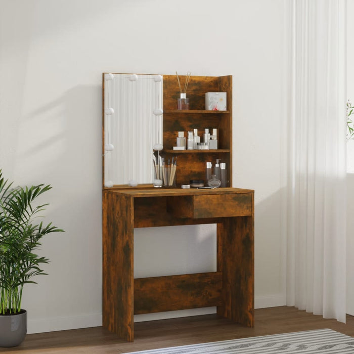 Dressing Table with LED Smoked Oak 74.5x40x141 cm