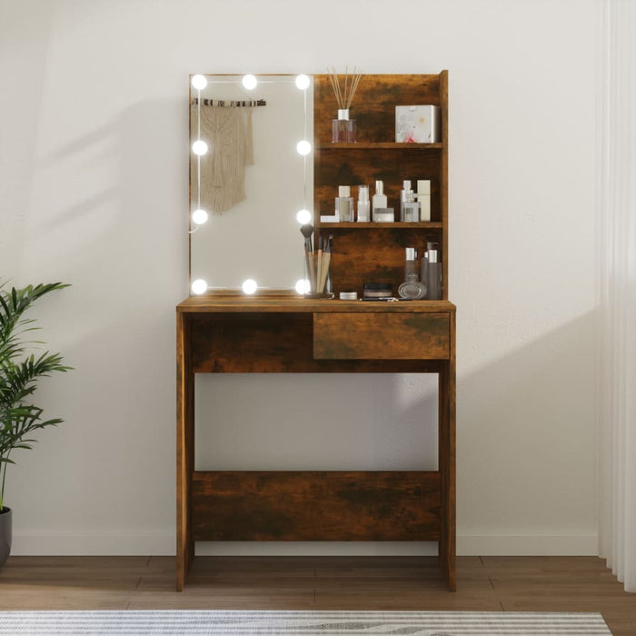 Dressing Table with LED Smoked Oak 74.5x40x141 cm