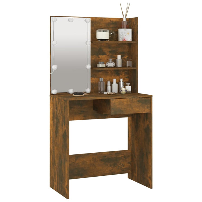 Dressing Table with LED Brown Oak 74.5x40x141 cm