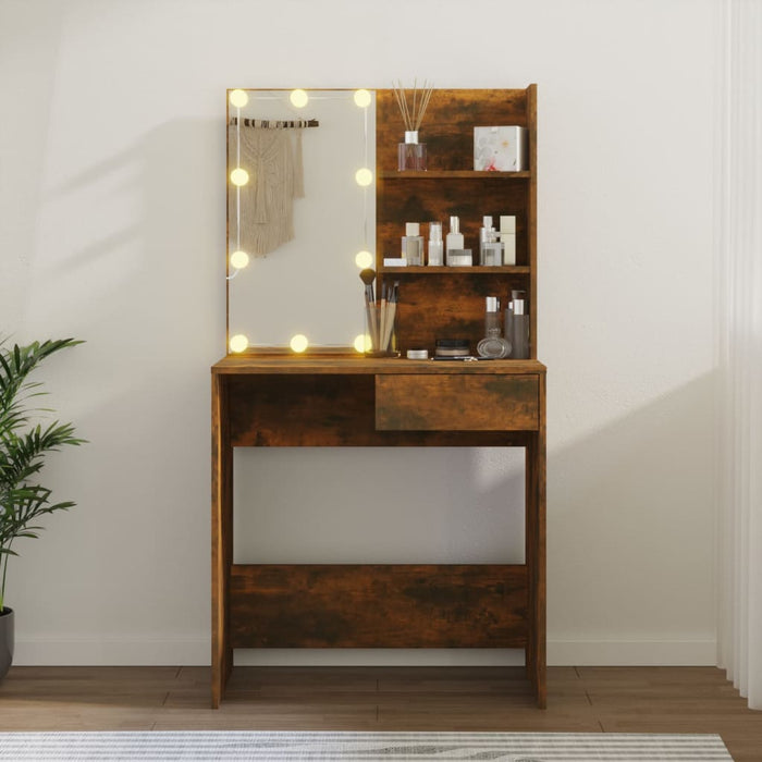 Dressing Table with LED Brown Oak 74.5x40x141 cm