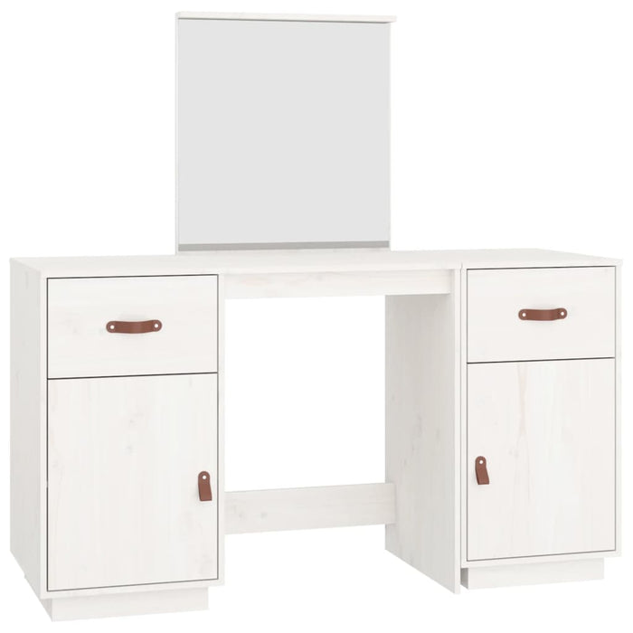 Dressing Table Set with a Mirror White Solid Wood Pine