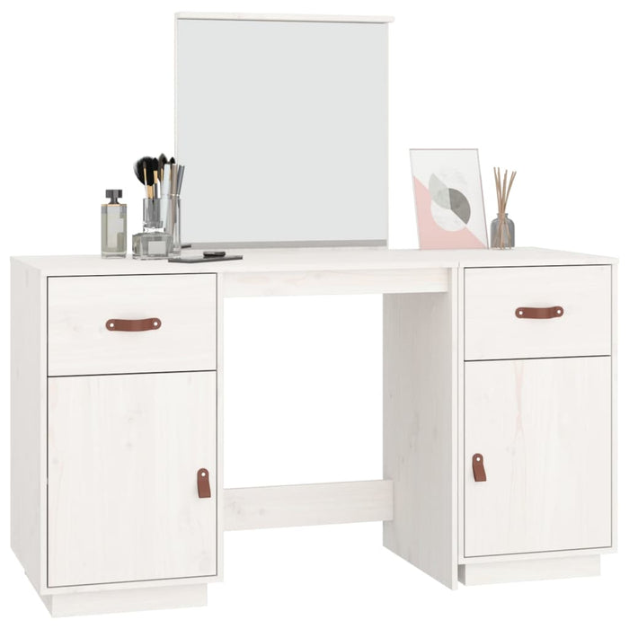 Dressing Table Set with a Mirror White Solid Wood Pine