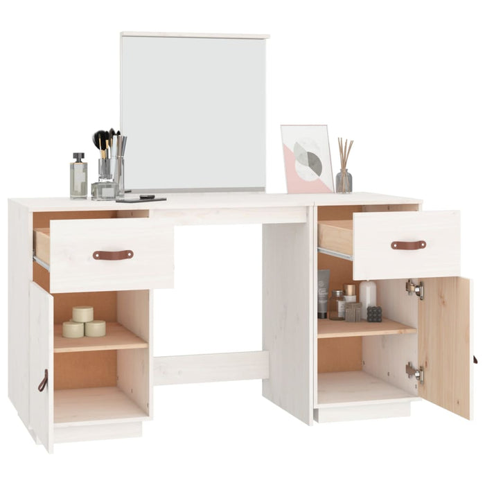 Dressing Table Set with a Mirror White Solid Wood Pine