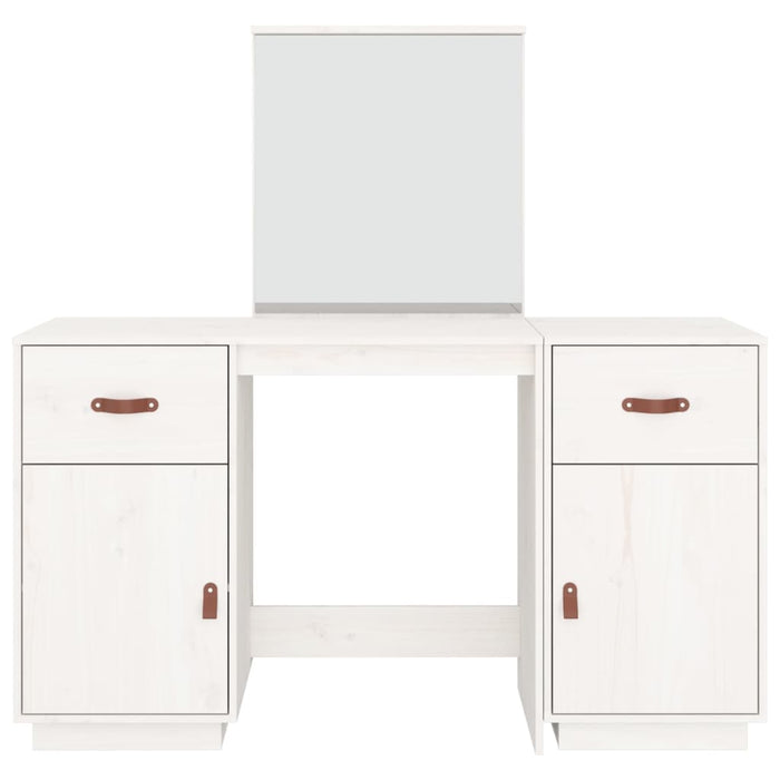 Dressing Table Set with a Mirror White Solid Wood Pine