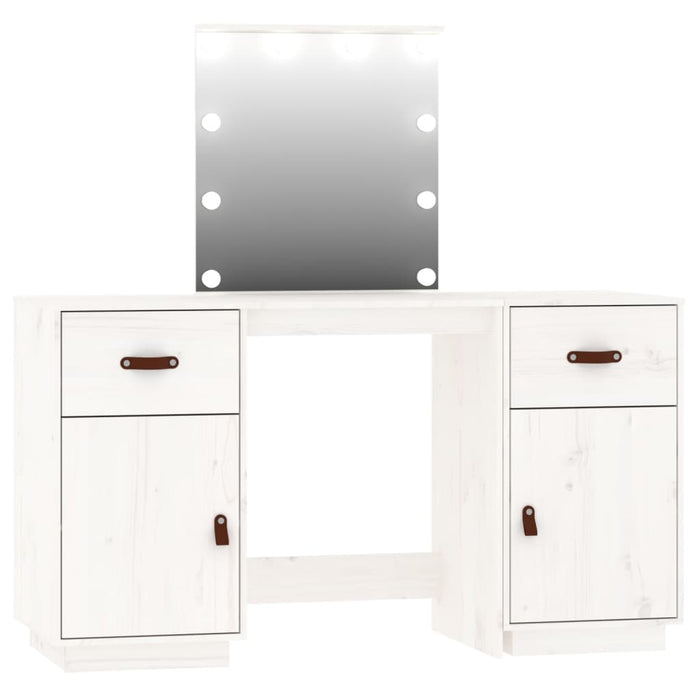 Dressing Table Set with LED White Solid Wood Pine