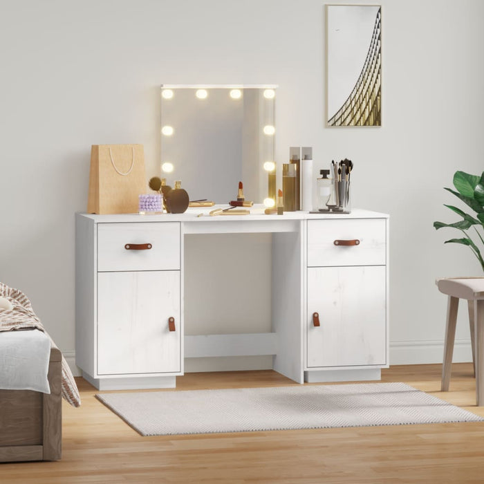 Dressing Table Set with LED White Solid Wood Pine